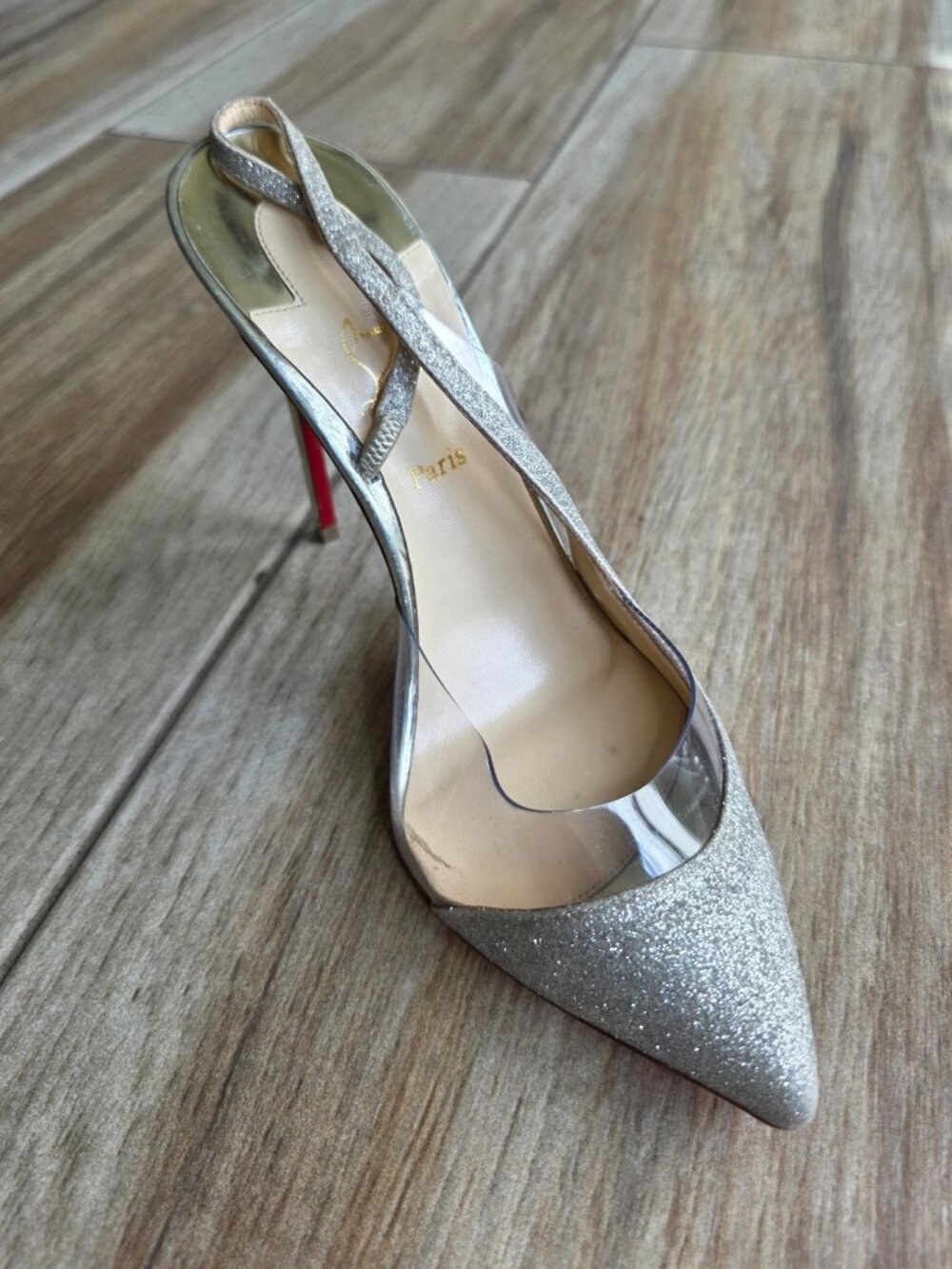 Christian Louboutin Optisexy 100 Glitter Silver Pumps Eur. 37